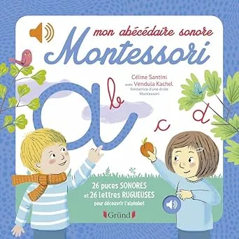 Mon abécédaire sonore Montessori – Abécédaire sonore avec 26 puces sonores et 26 lettres rugueuses – À partir de 3 ans