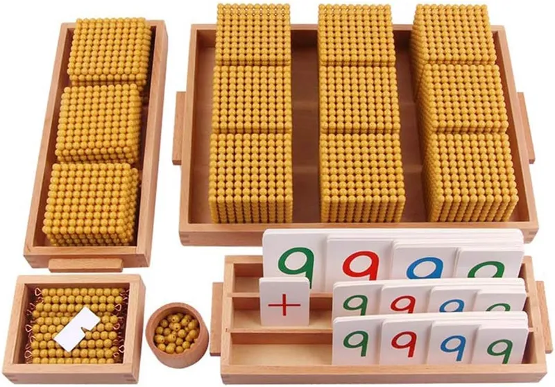 YYSDH Montessori d'or Perle Matériel Ensemble, Math décimale Bois Banque élémentaire Aides à l'enseignement des mathématiques de manipulatives pour Les Jouets de la Maternelle